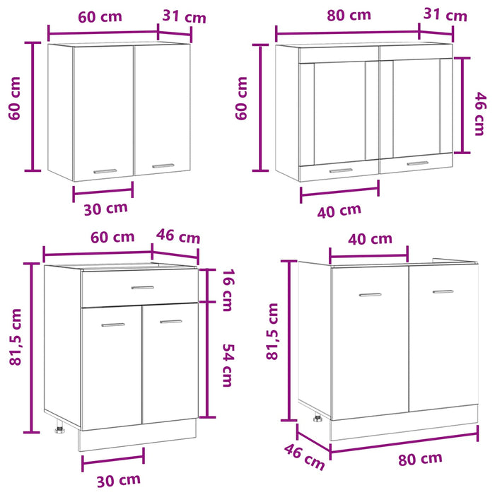 Unitate de bucătărie Lyon 4 pcs Gri Beton Lemn prelucrat WALTI