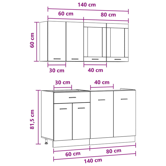 Unitate de bucătărie Lyon 4 pcs Gri Beton Lemn prelucrat WALTI