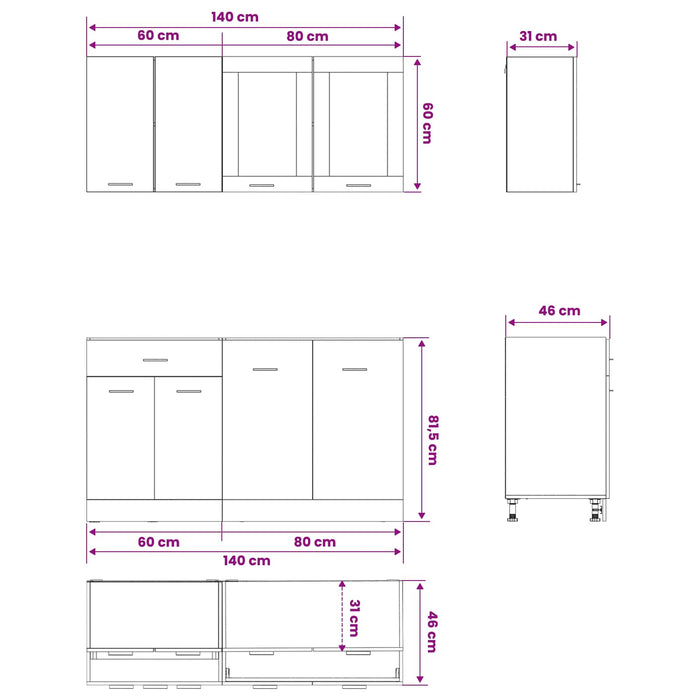 Unitate de bucătărie Lyon 4 pcs Stejar Negru Lemn prelucrat WALTI