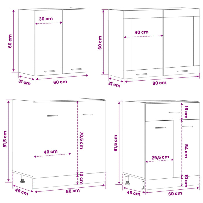 Unitate de bucătărie Lyon 4 pcs Stejar Negru Lemn prelucrat WALTI