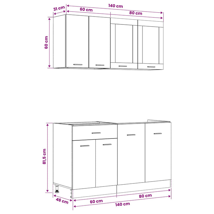Unitate de bucătărie Lyon 4 pcs Stejar Negru Lemn prelucrat WALTI
