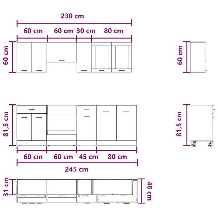 Unitate de bucătărie Lyon 8 pcs Lemn compozit WALTI