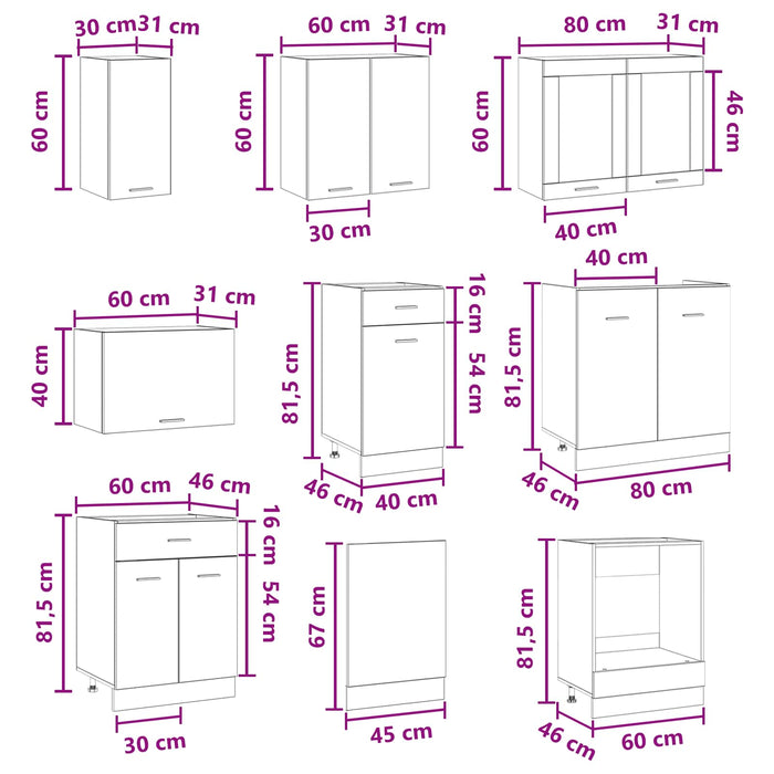 Unitate de bucătărie Lyon 8 pcs Lemn compozit WALTI