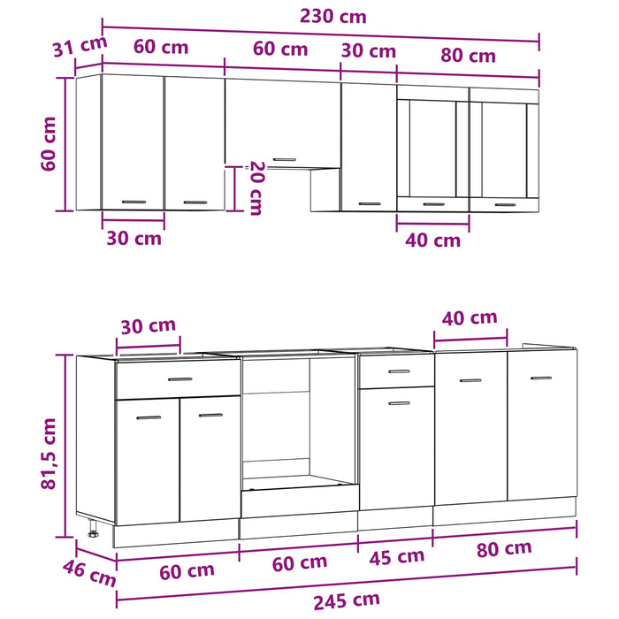 Set de dulapuri de bucătărie Lyon 8 pcs 240 x 46 x 81,5 cm - WALTI WALTI