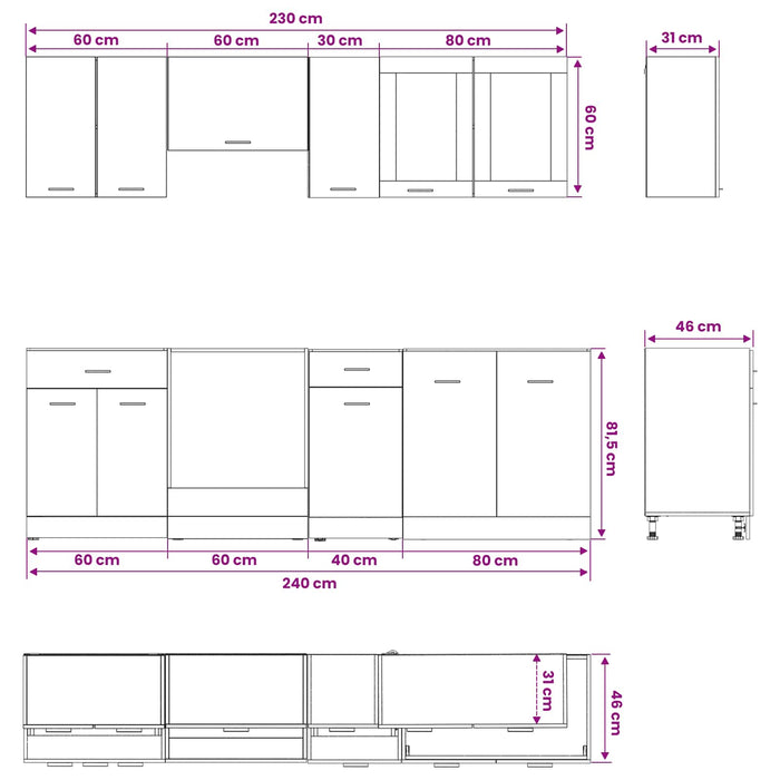 Unitate de bucătărie Lyon 8 pcs Stejar Negru Lemn compozit WALTI