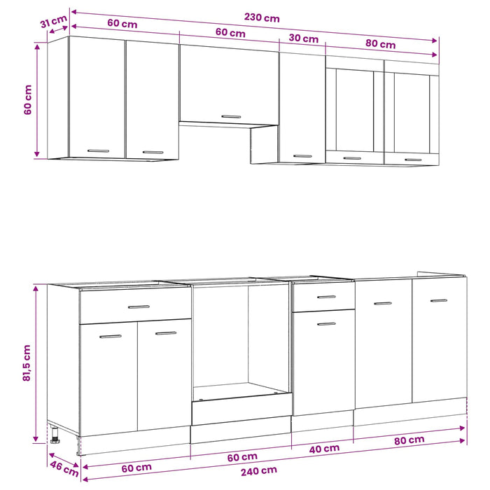 Unitate de bucătărie Lyon 8 pcs Stejar Negru Lemn compozit WALTI