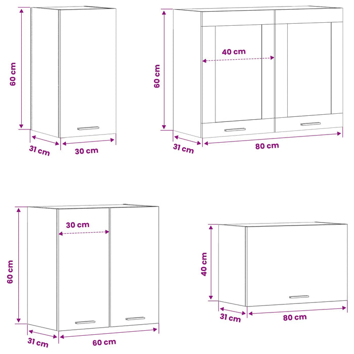 Unitate de bucătărie Lyon 8 pcs Stejar Negru Lemn compozit WALTI