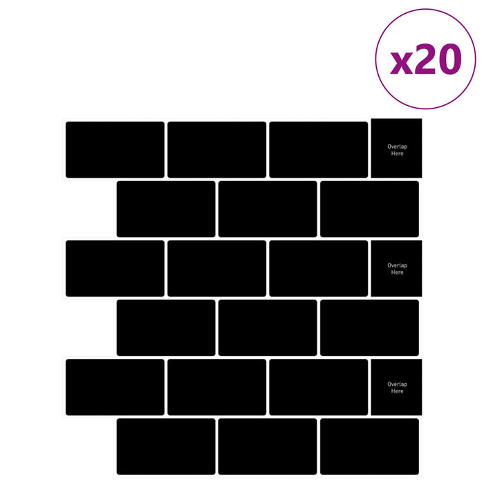 Placă de metrou 20 pcs Negru 30 x 30 cm Poliuretan și PET - WALTI WALTI