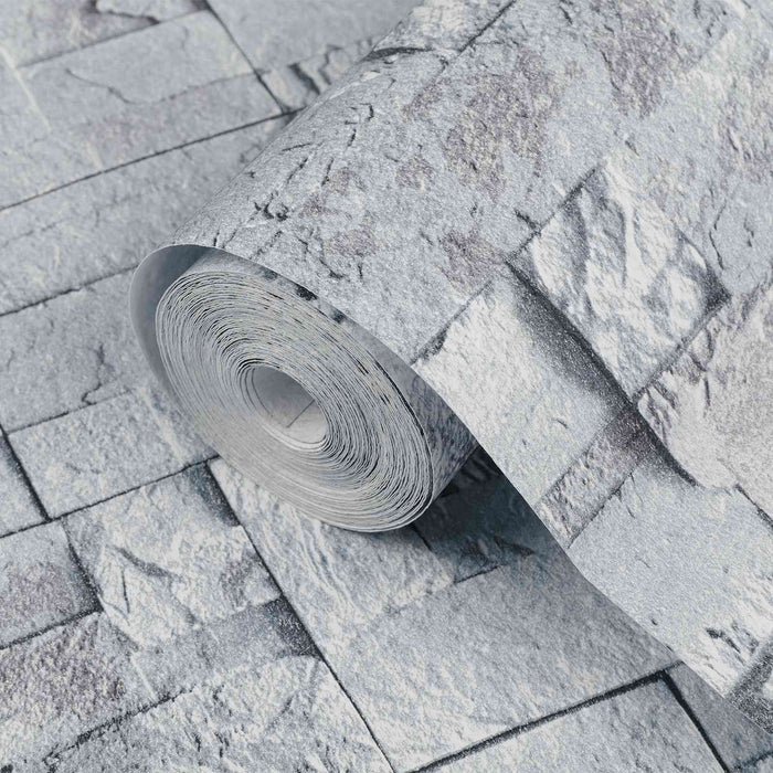 Tapet 3D cu Piatră Gri deschis 10 x 0,53 m Țesătură Netesută - WALTI WALTI