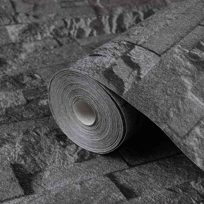 Tapet 3D cu Piatră Negru 10 x 0,53 m Țesătură Netesută - WALTI WALTI