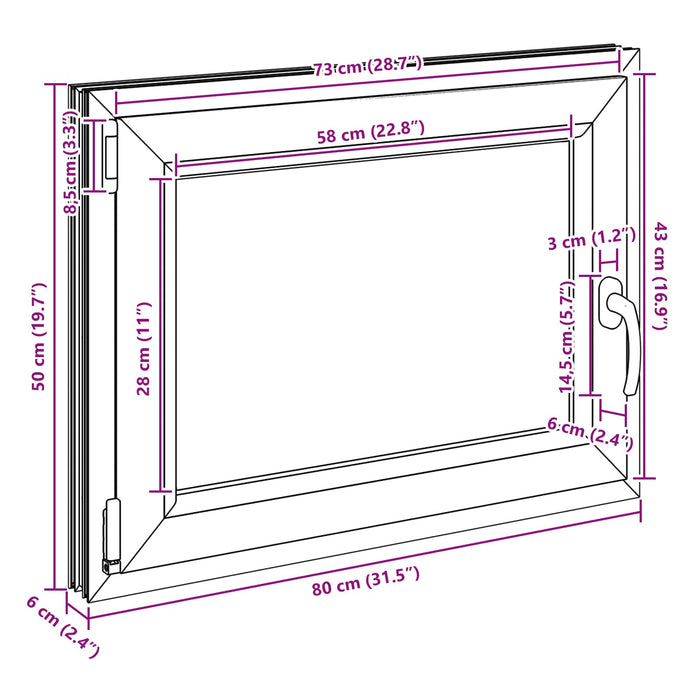 Fereastră pentru subsol RISOR Antracit 80 x 50 cm PVC și Sticlă - WALTI WALTI