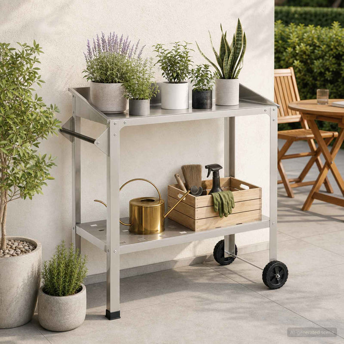 Masă pentru Ghivece cu Roți 96 x 50 x 89 cm Oţel inoxidabil WALTI