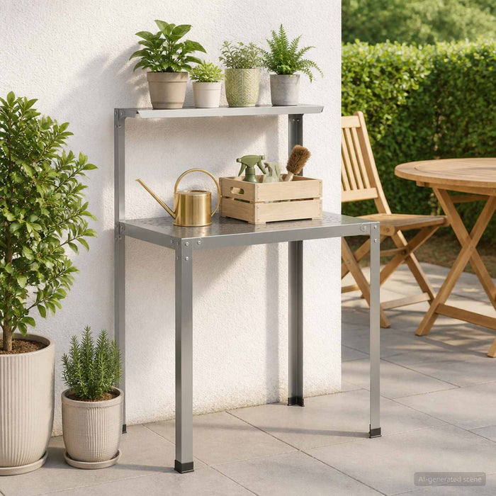 Masă pentru ghivece 100 x 50 x 104 cm Oțel Galvanizat Argintiu WALTI