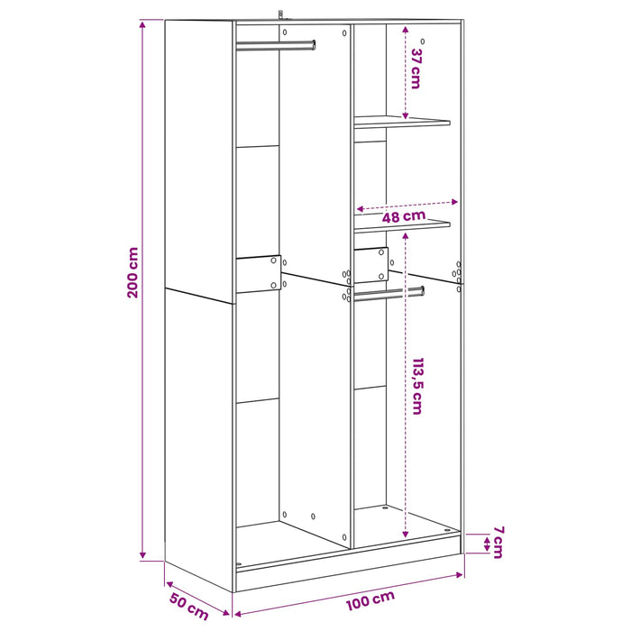 Dulap cu raft Stejar negru 100 x 50 x 200 cm Lemn compozit - WALTI WALTI