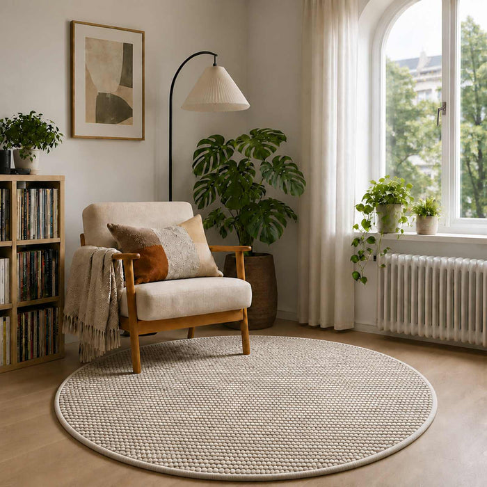 Covor Bej Ø 120 cm 100% Polyester 3 mm Spălabil WALTI