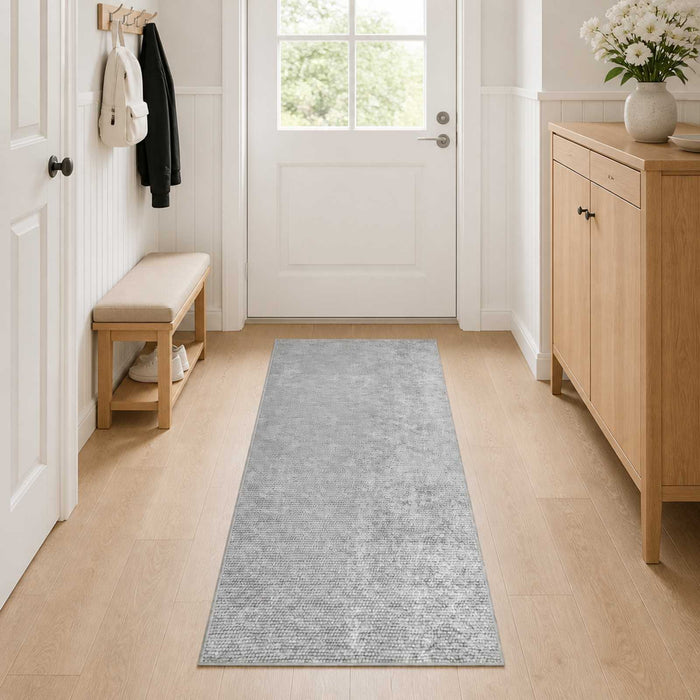 Covor Gri 80 x 400 cm 100% Polyester 3 mm Spălabil WALTI