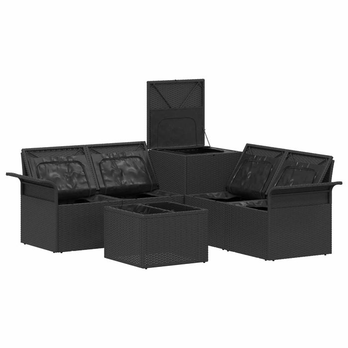 Set de canapea 6 pcs 4-Număr de locuri Negru și Alb crem WALTI