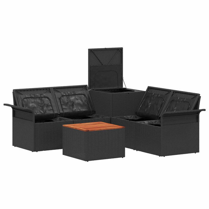 Set de canapea 6 pcs 4-Număr de locuri Negru Ratan poli și Oțel WALTI