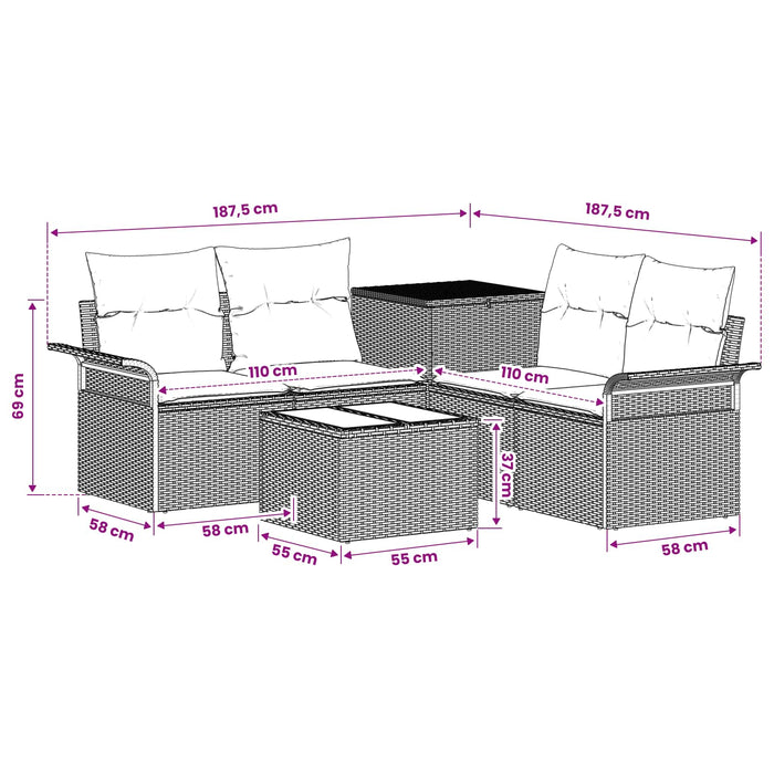 Set de canapea 6 pcs 4-Număr de locuri Maro și roșu WALTI