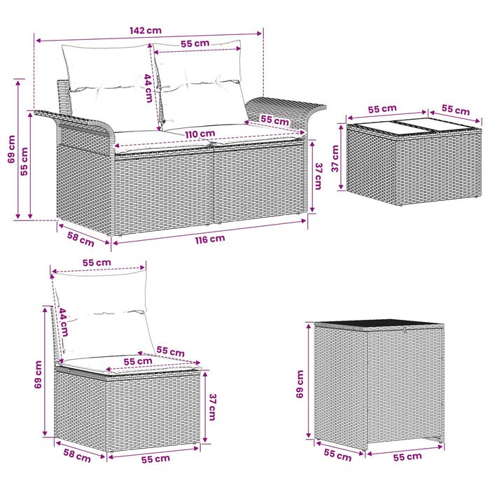 Set de canapea 6 pcs 4-Număr de locuri Maro și roșu WALTI