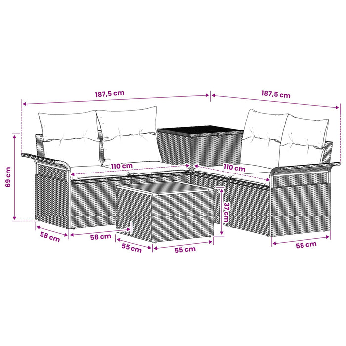 Set de canapea 6 pcs 4-Număr de locuri Gri și albastru marin - WALTI WALTI
