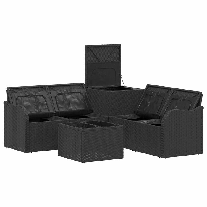 Set de canapea 6 buc. Negru și Alb crem Ratan poli și Oțel WALTI