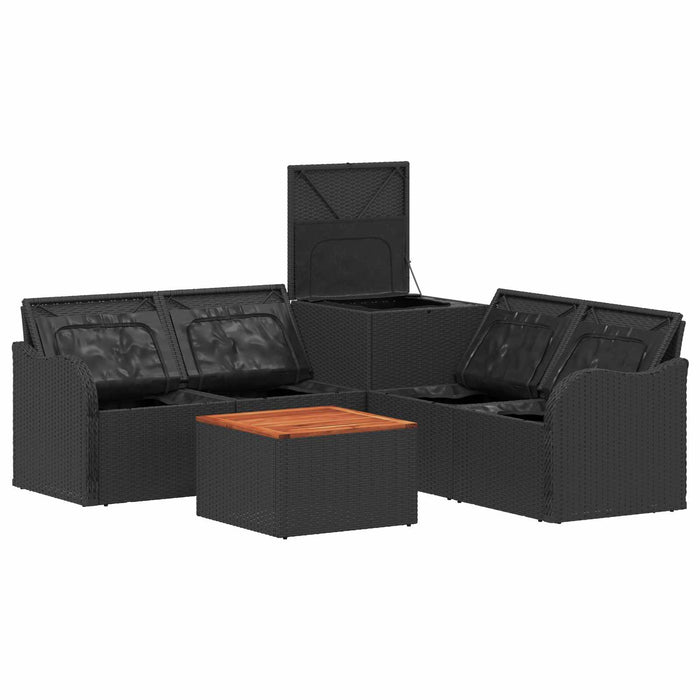 Set de canapea 6 buc. Negru și Alb crem Ratan poli și Oțel WALTI