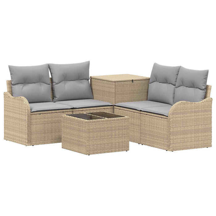Set de canapea 6 buc. Beige și gri deschis Ratan poli și Oțel WALTI