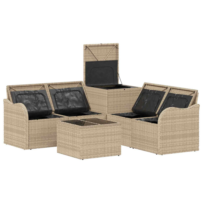 Set de canapea 6 buc. Beige și gri deschis Ratan poli și Oțel WALTI