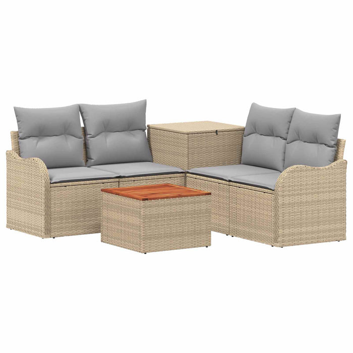 Set de canapea 6 buc. Beige și gri deschis Ratan poli și Oțel WALTI