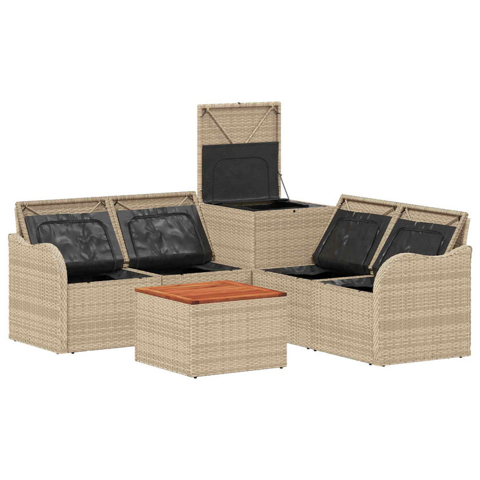 Set de canapea 6 buc. Beige și gri deschis Ratan poli și Oțel WALTI