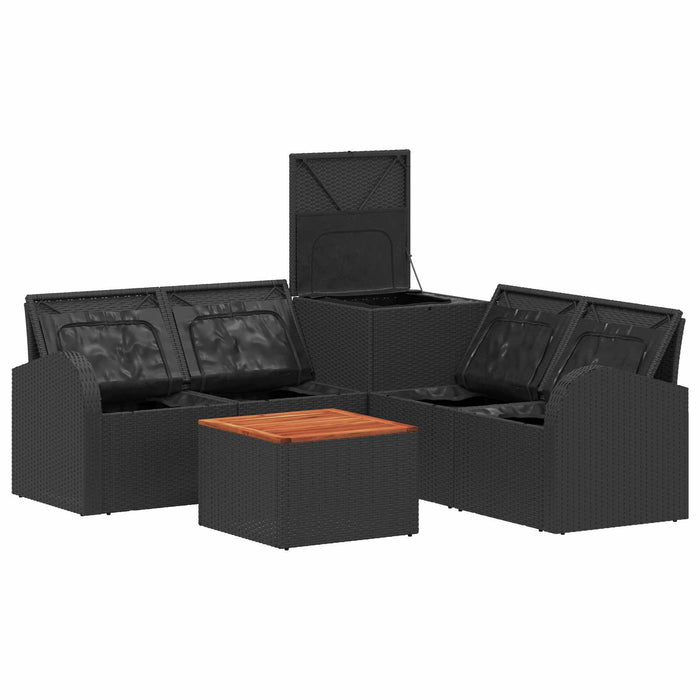 Set de canapea 6 buc. Negru și Albastru Ratan poli și Oțel WALTI