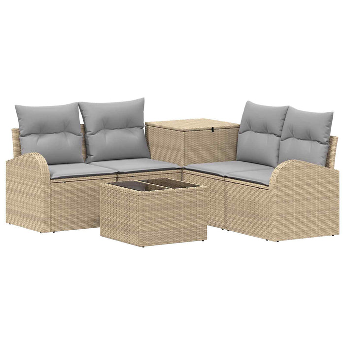Set de canapea 6 buc. Beige și gri deschis Ratan poli și Oțel WALTI
