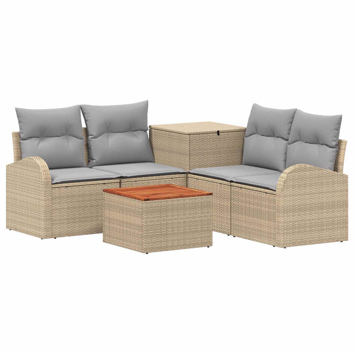 Set de canapea 6 buc. Beige și gri deschis Ratan poli și Oțel WALTI
