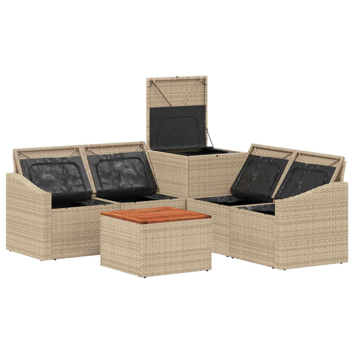 Set de canapea 6 buc. Beige și gri deschis Ratan poli și Oțel WALTI