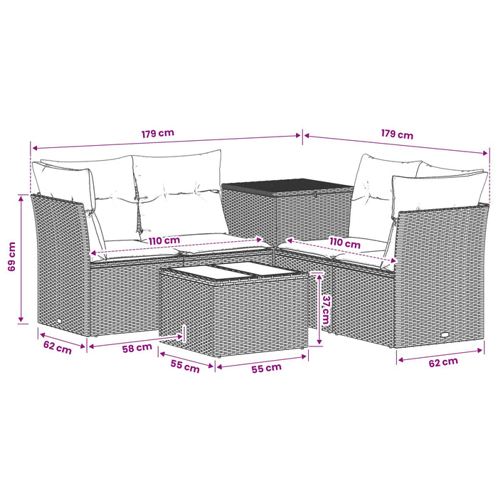Set de canapea 6 buc. Negru și Albastru 55 x 55 x 37 cm WALTI