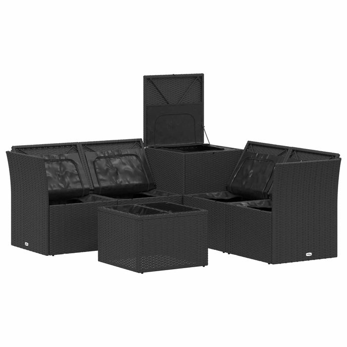 Set de canapea 6 buc. Negru Ratan poli și Oțel WALTI