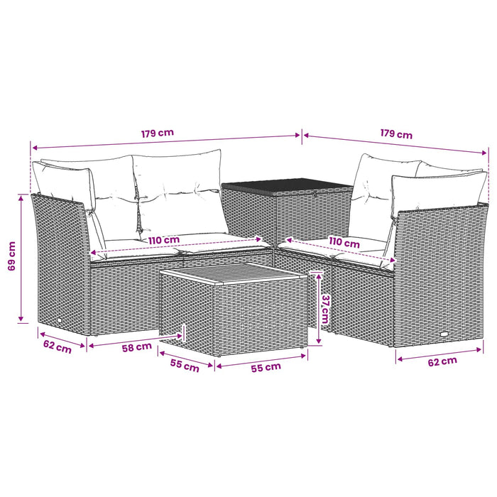 Set de canapea 6 buc. Negru și Albastru 55 x 55 x 37 cm WALTI