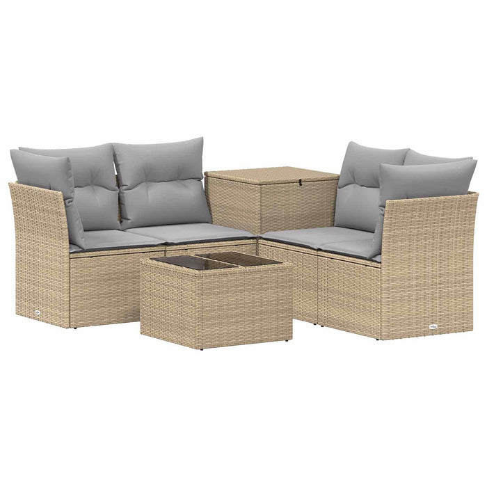 Set de canapea 6 buc. Beige și gri deschis Ratan poli și Oțel WALTI