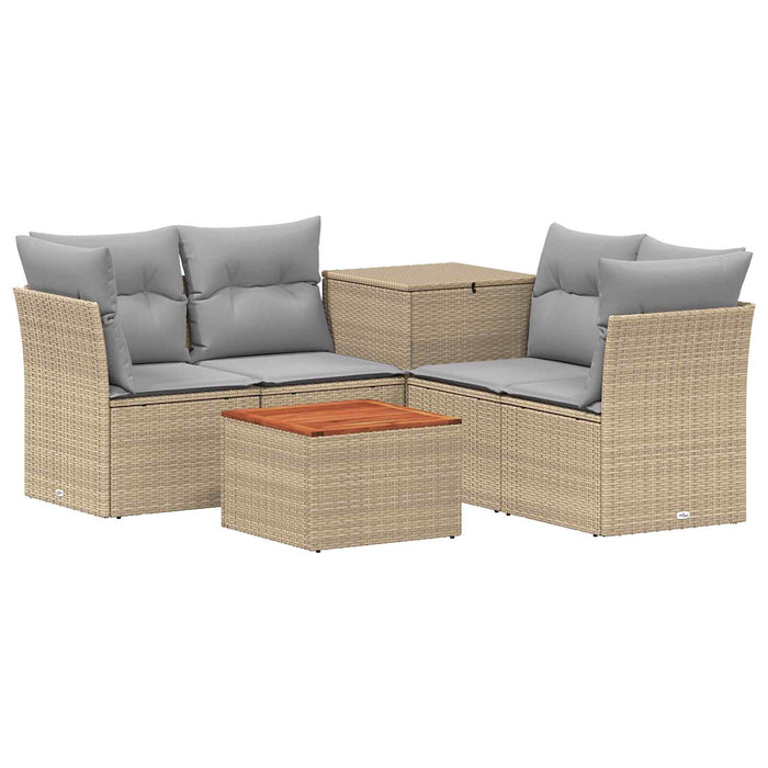 Set de canapea 6 buc. Beige și gri deschis Ratan poli și Oțel WALTI