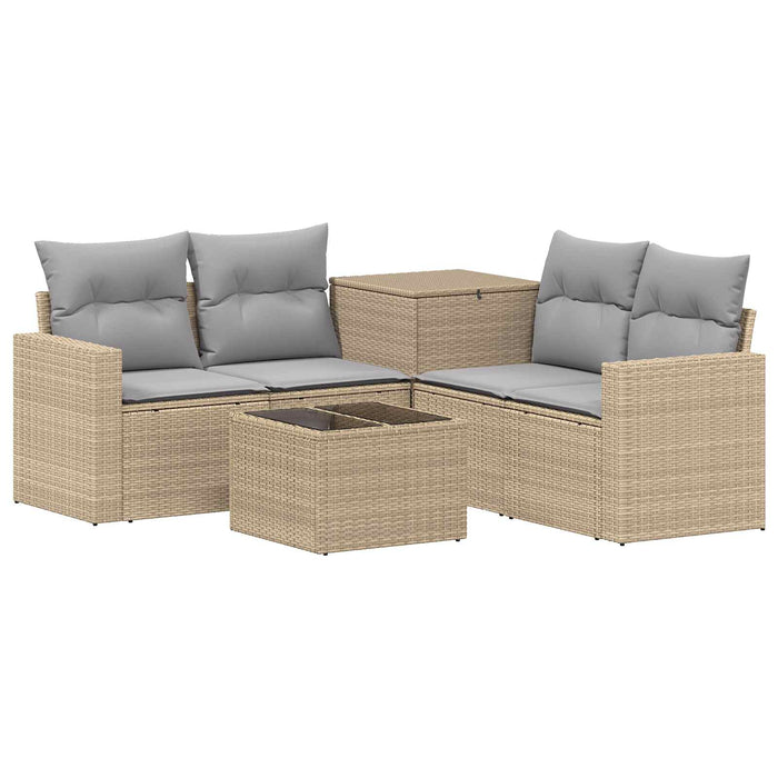 Set de canapea 6 buc. Beige și gri deschis Ratan poli și Oțel WALTI