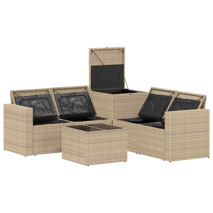 Set de canapea 6 buc. Beige și gri deschis Ratan poli și Oțel WALTI