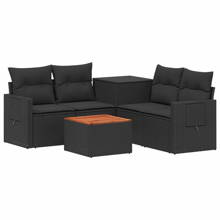 Set de canapea 6 buc. Negru Ratan poli și Oțel WALTI