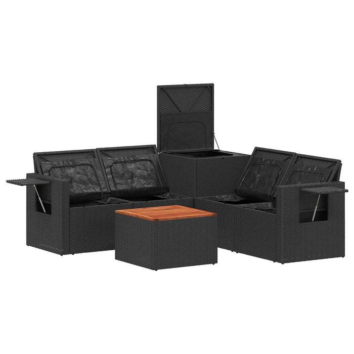 Set de canapea 6 buc. Negru Ratan poli și Oțel WALTI