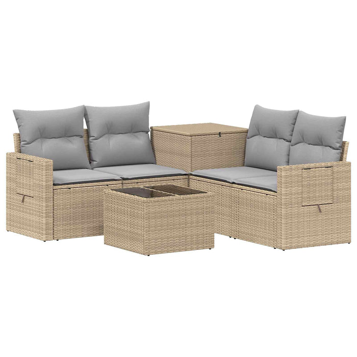 Set de canapea 6 buc. Beige și gri deschis Ratan poli și Oțel WALTI