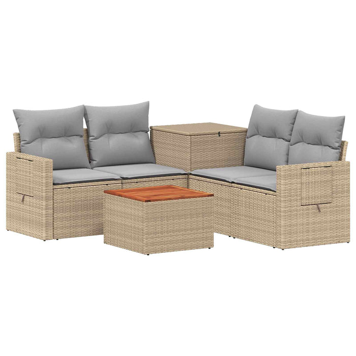 Set de canapea 6 buc. Beige și gri deschis Ratan poli și Oțel WALTI