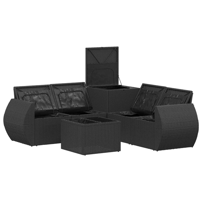 Set de canapea 6 buc. Negru Ratan poli și Oțel WALTI
