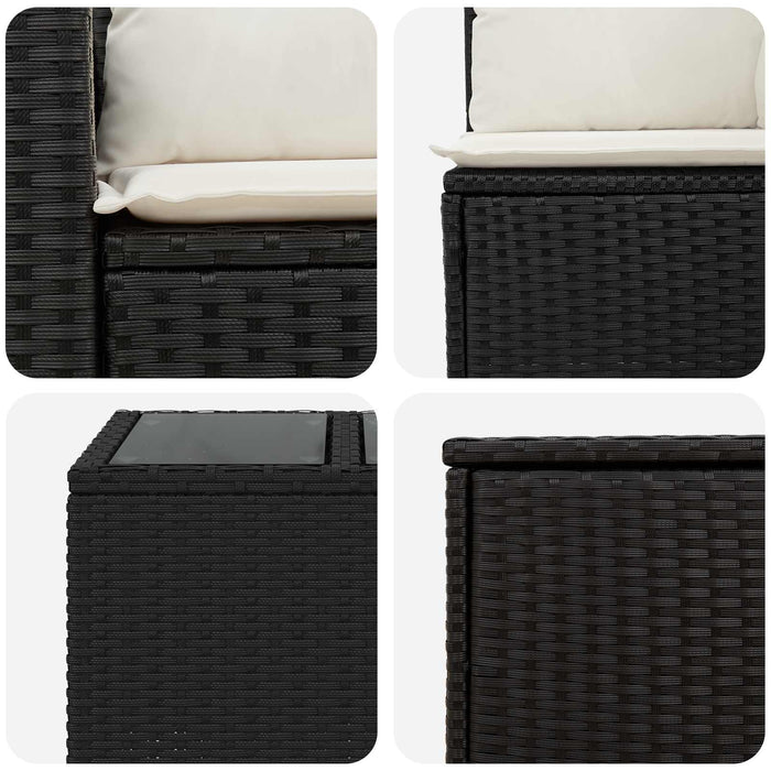 Set de canapea 6 buc. Negru și Alb crem Ratan poli și Oțel WALTI