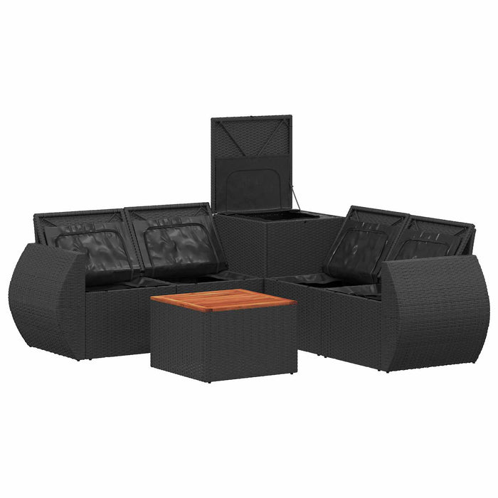 Set de canapea 6 buc. Negru și Albastru Ratan poli și Oțel WALTI