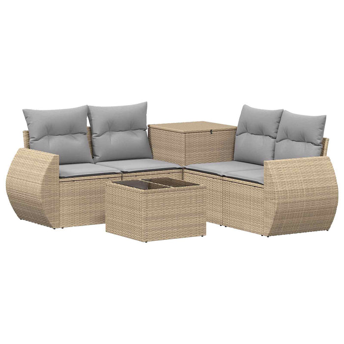 Set de canapea 6 buc. Beige și gri deschis Ratan poli și Oțel WALTI